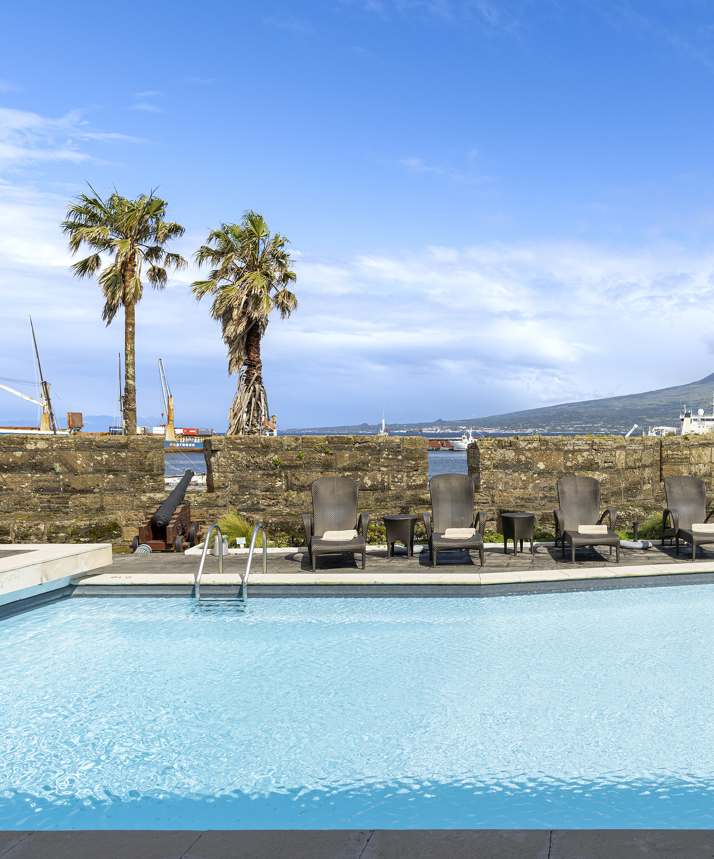 Outdoor pool - Pousada Forte Horta Outdoor pool at Pousada Forte Horta, with loungers around and a view of the sea